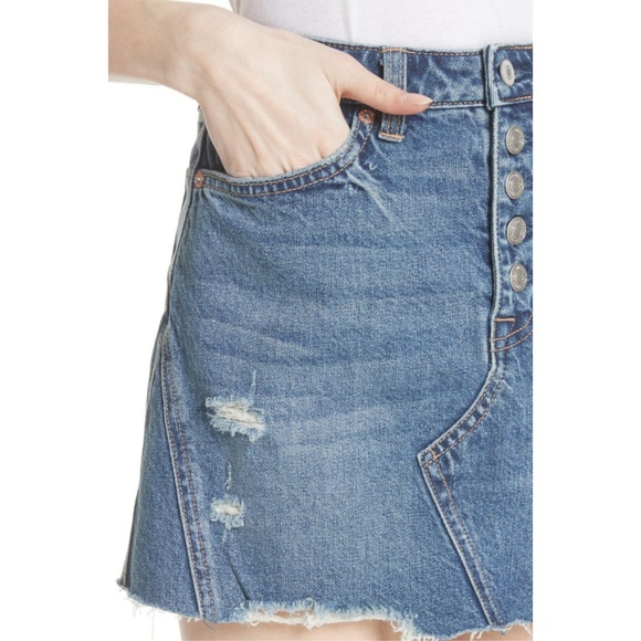 NWT Free People Denim A Line Distressed Mini Skirt - Picture 7 of 7